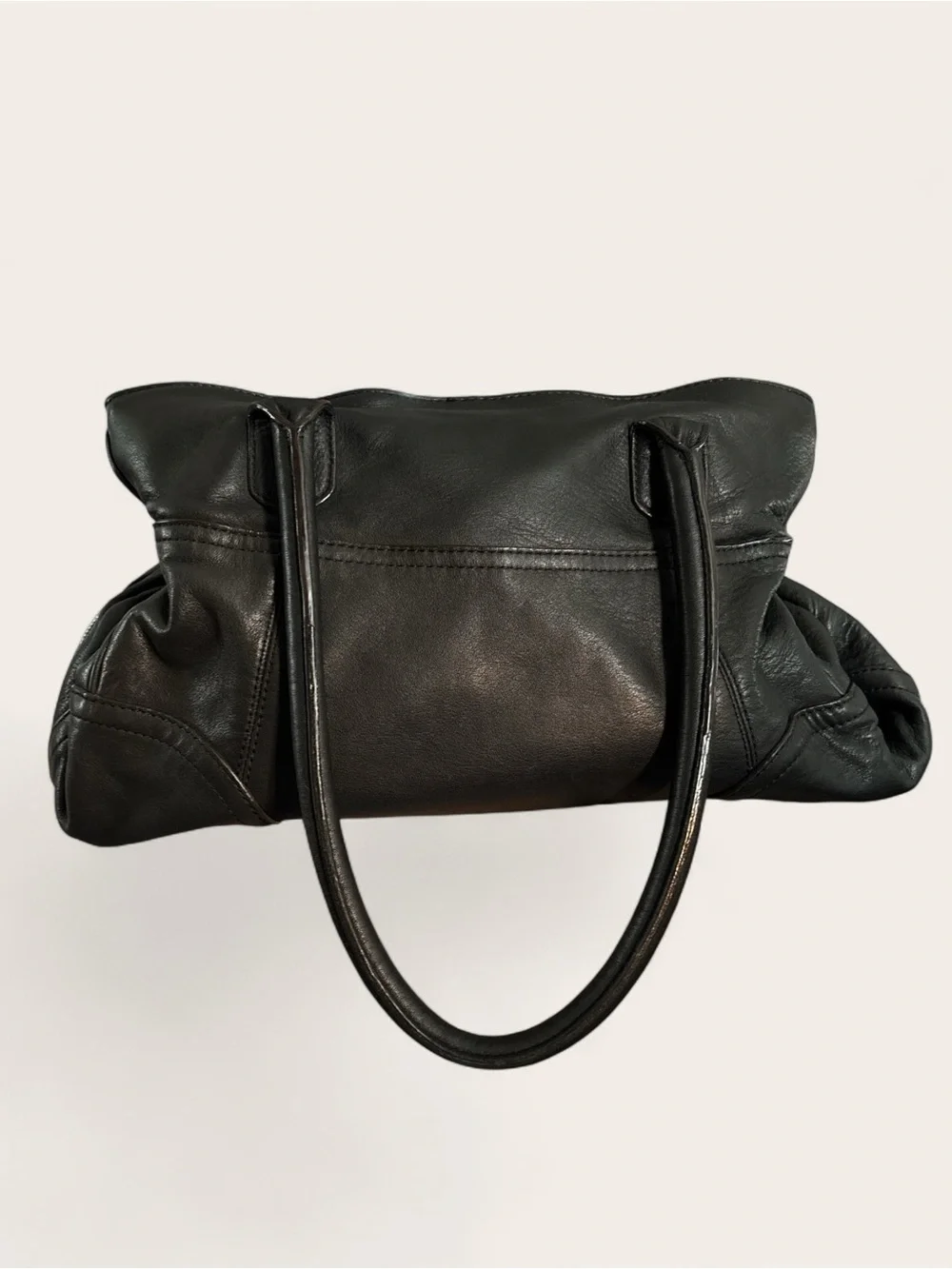 b. makowsky Slouchy Pebbled Leather Satchel Bag w/Burgundy Lining & Gold Details